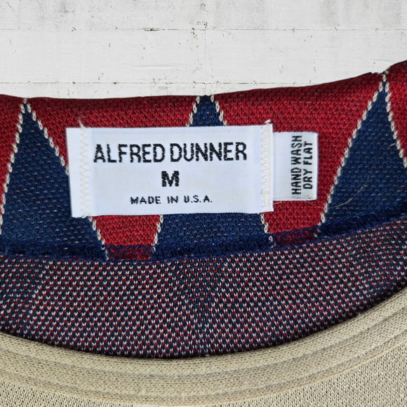 80s Vintage Tan Red Argyle Front Button Crewneck Faux Vest Sweater Size Medium - Picture 4 of 6